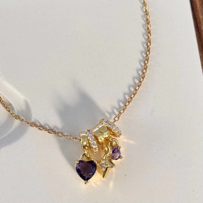 Kendinden Charmlı Kolye Mor