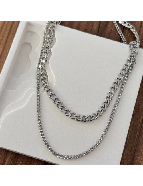 İkili Zincir Kolye Silver
