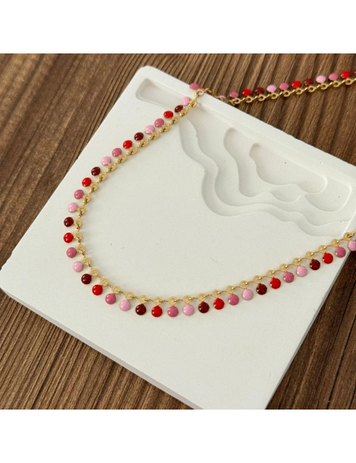Pembe Temalı Sallantılı Taşlı Kolye