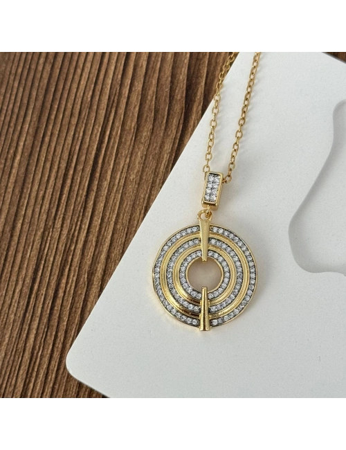 Halka Taşlı Gold Silver Kolye