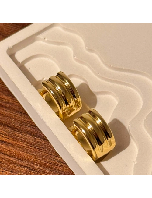 Kalın Üç Sıra Gold Mini Küpe