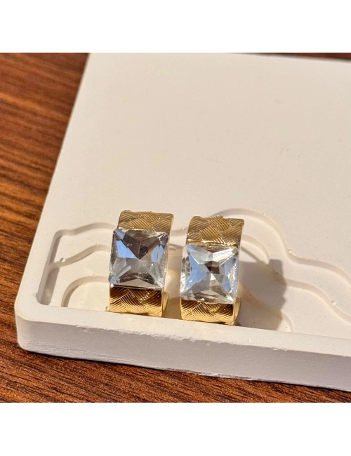 Gold Kare Taşlı Küpe