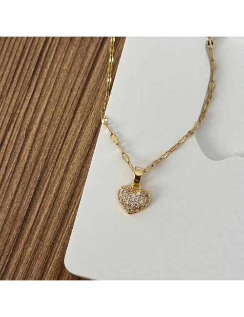 Minik Taşlı Gold Kalp Kolye