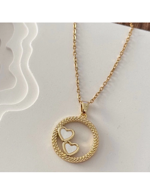 İkili Kalp Gold Plaka Kolye