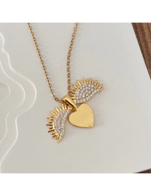 Açılan Güneş Kalpli Gold Kolye