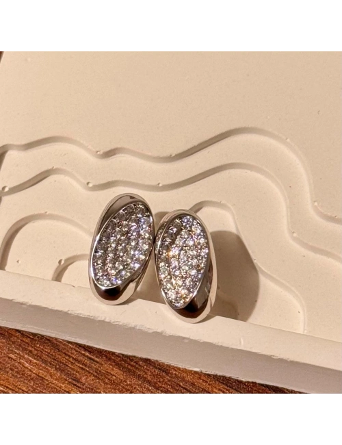 Oval Silver Taşlı Küpe