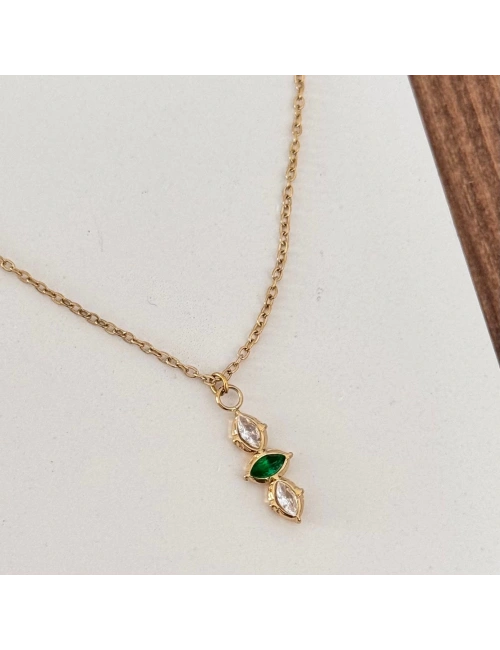 Yeşil Taşlı İnce Minimal Kolye
