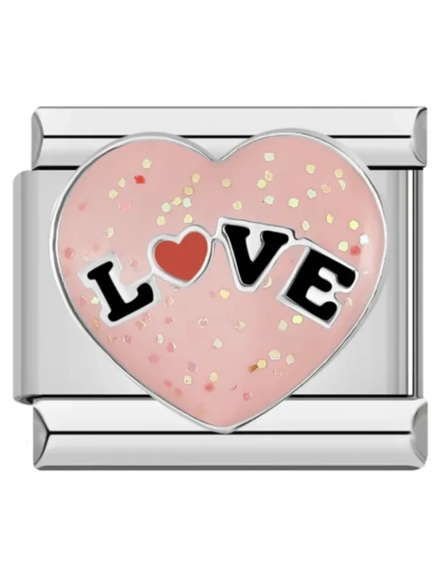 Love Yazılı Kalp Pembe - 19 - İtalyan Charm