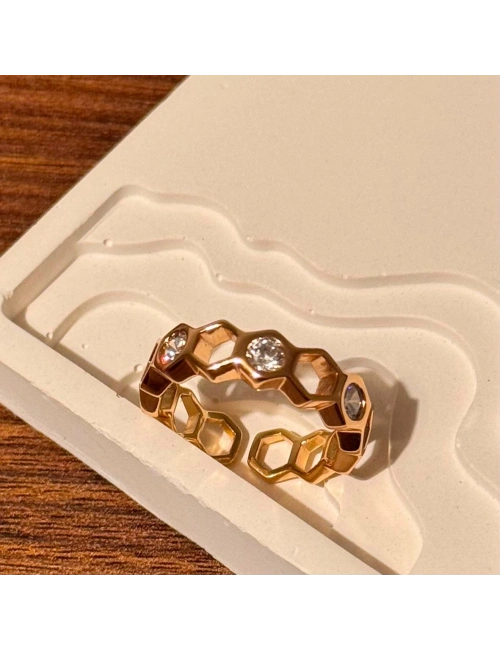 Rose Gold Taşlı Petek Yüzük - Ayarlanabilir