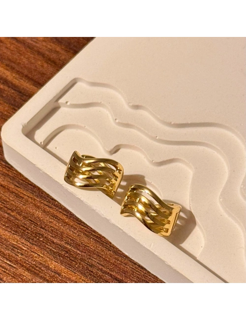 Dalgalı Gold Mini Küpe