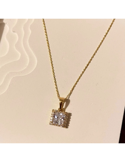 Kare Gold Taşlı Kolye