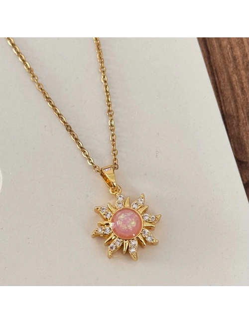 Pembe Taşlı Güneş Kolye