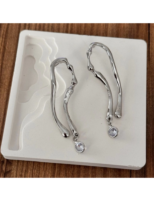 Silver Geometrik Taşlı Küpe