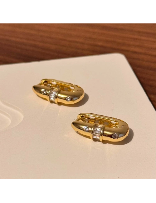 Gold Yatay Taşlı Küpe
