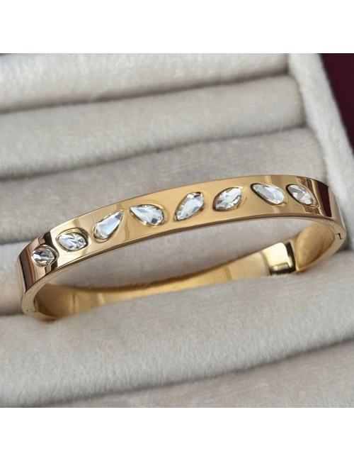 Damla Taşlı Sıralı Kelepçe Bileklik Gold