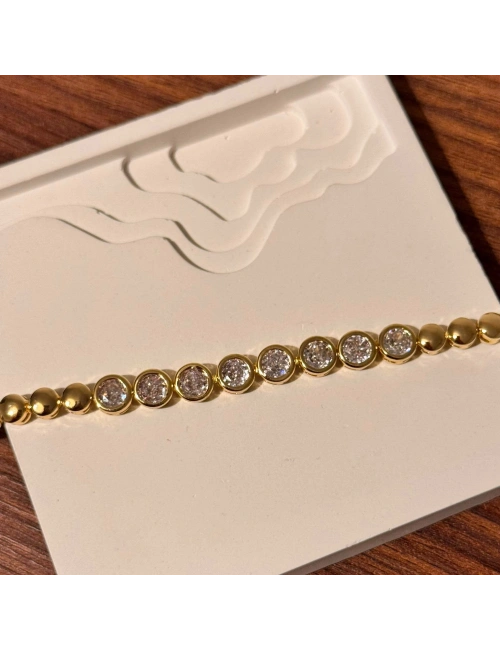 Yuvarlak Taşlı Gold Bileklik