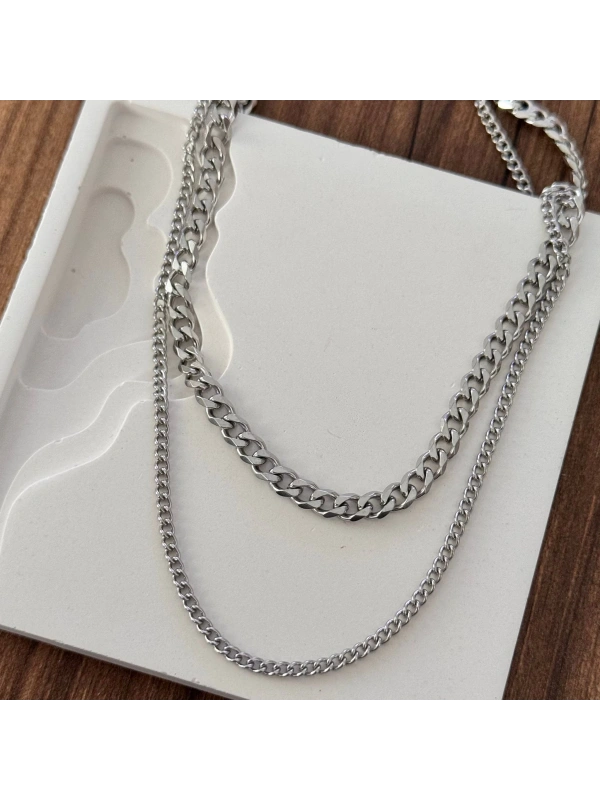 İkili Zincir Kolye Silver