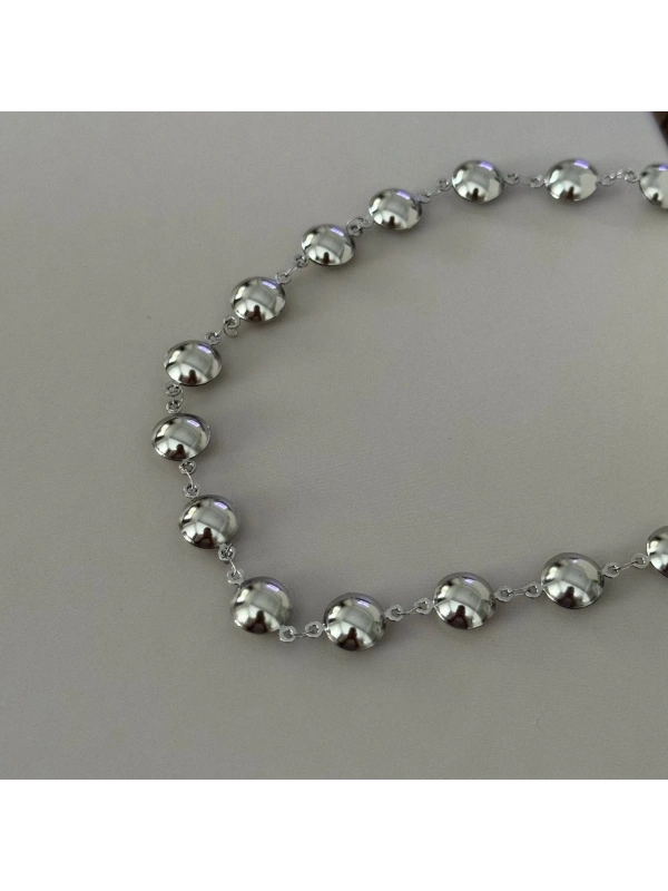 Yassı Boncuk Silver Kalın Kolye