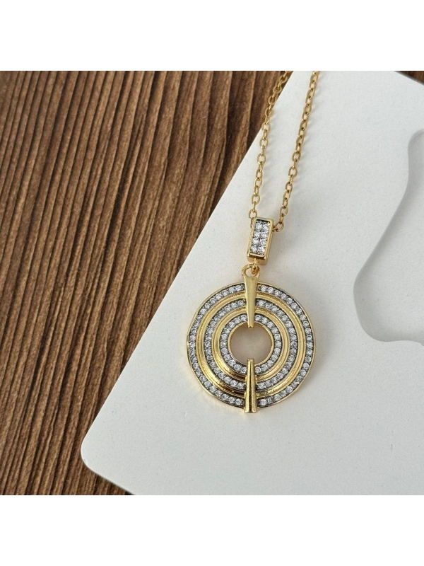 Halka Taşlı Gold Silver Kolye