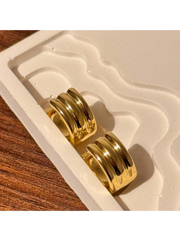 Kalın Üç Sıra Gold Mini Küpe