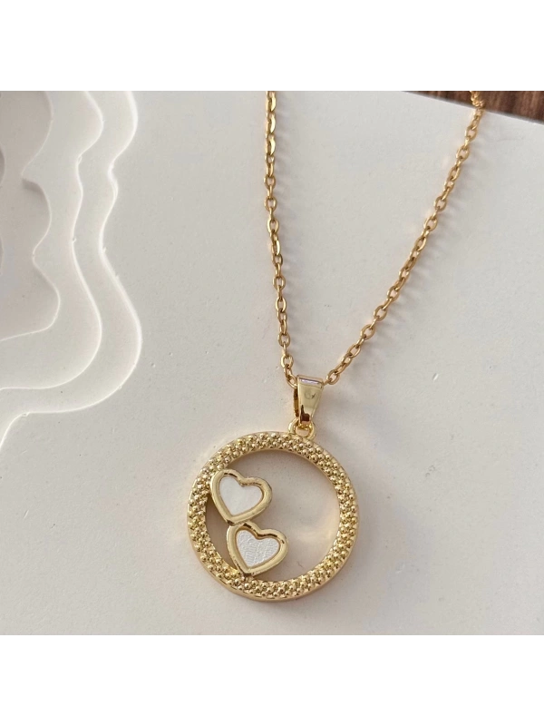 İkili Kalp Gold Plaka Kolye