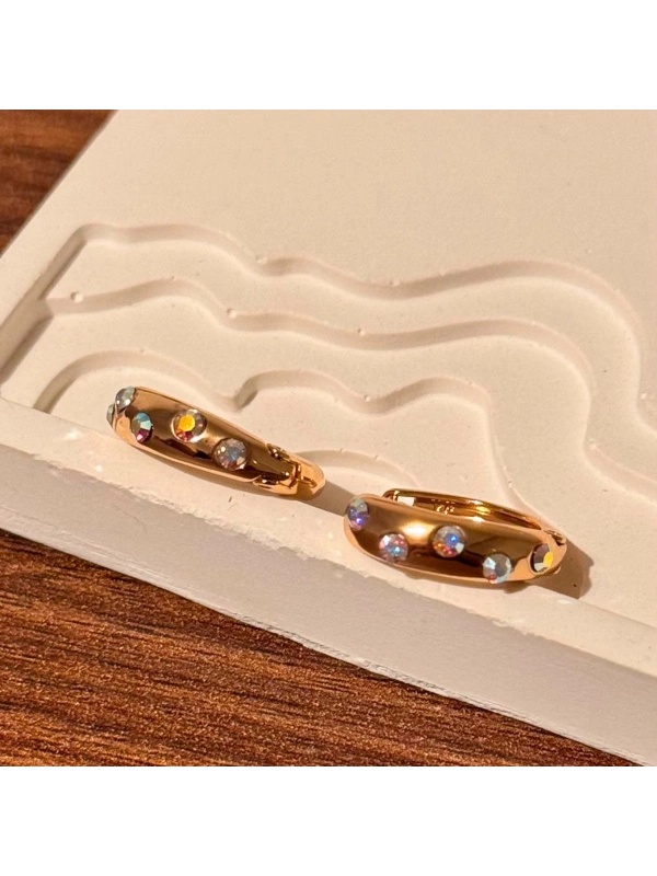 İnce Taşlı Mini Halka Rose Gold Küpe