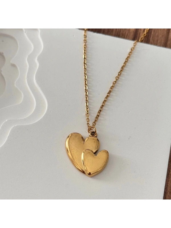 İkili Kalp Gold Kolye