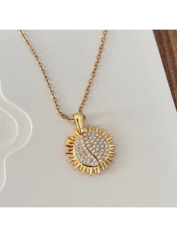 Açılan Güneş Kalpli Gold Kolye