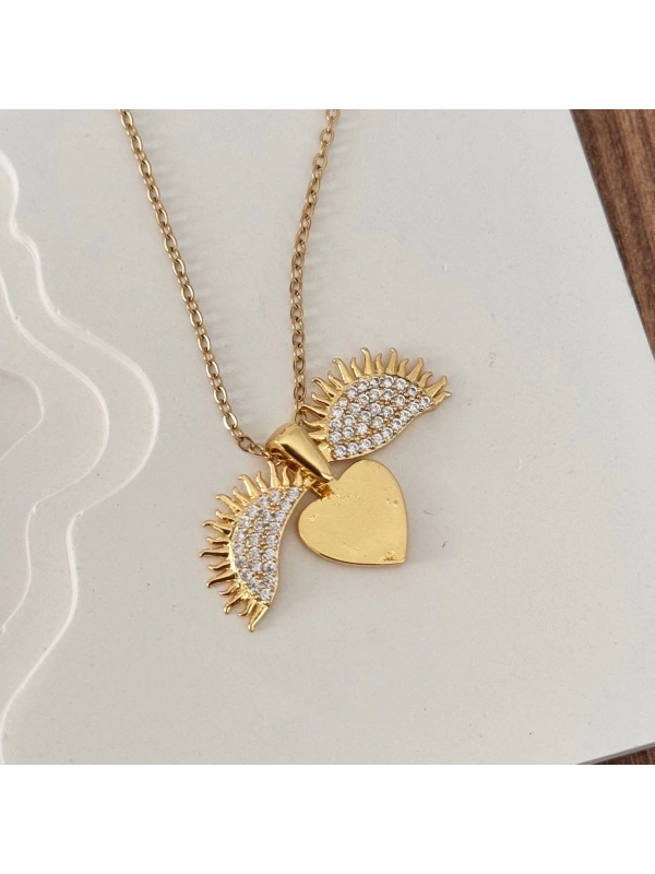 Açılan Güneş Kalpli Gold Kolye