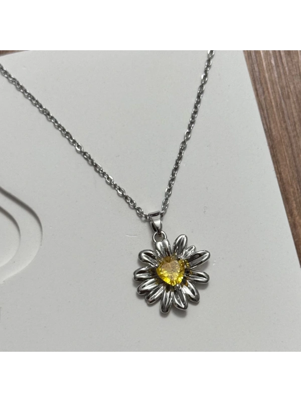 Sarı Taşlı Kolye Silver