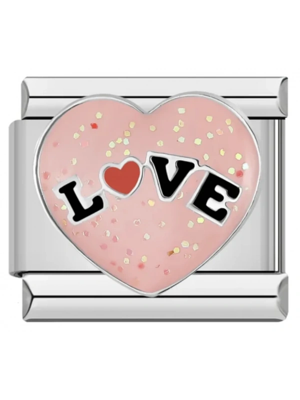 Love Yazılı Kalp Pembe - 19 - İtalyan Charm