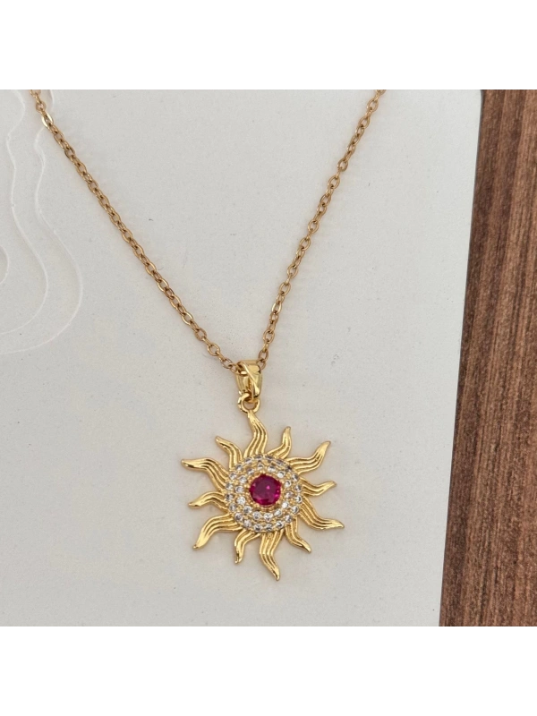 Güneş Pembe Taşlı Kolye