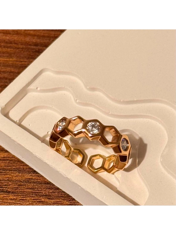 Rose Gold Taşlı Petek Yüzük - Ayarlanabilir