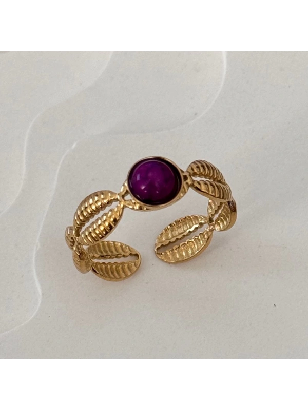 Mor Taşlı Gold Yüzük - Ayarlanabilir