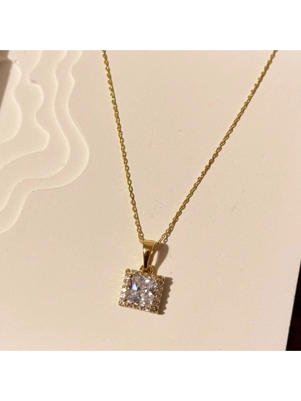 Kare Gold Taşlı Kolye