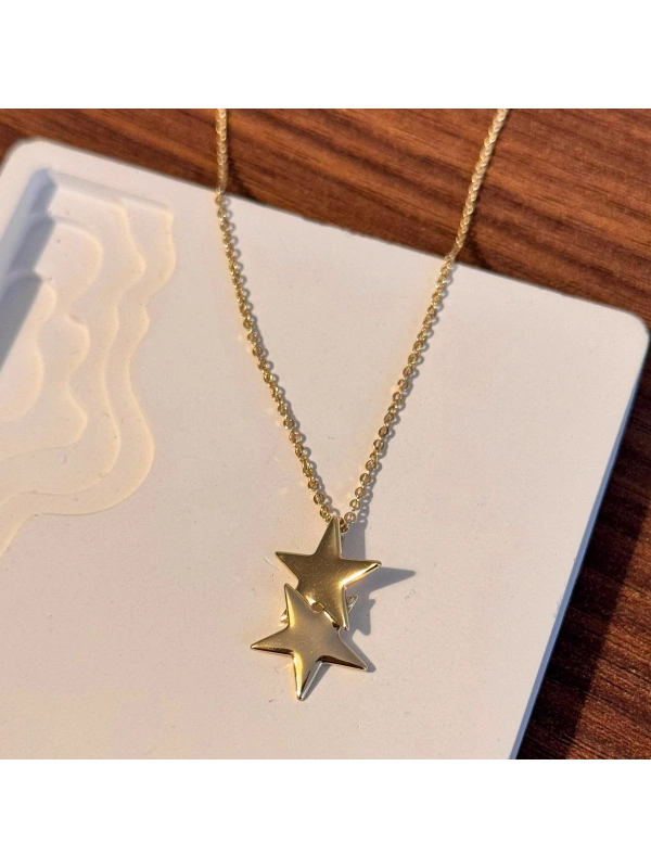 İkili Yıldız Gold Kolye