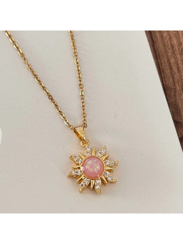 Pembe Taşlı Güneş Kolye
