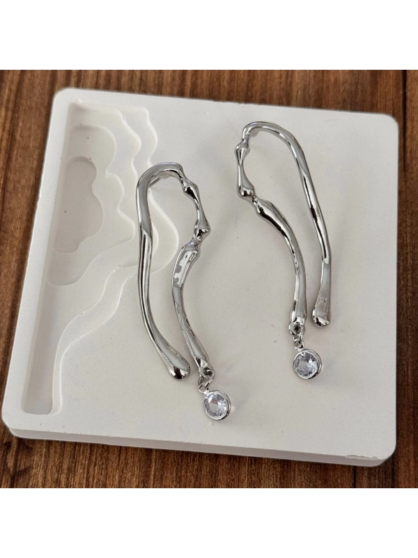 Silver Geometrik Taşlı Küpe