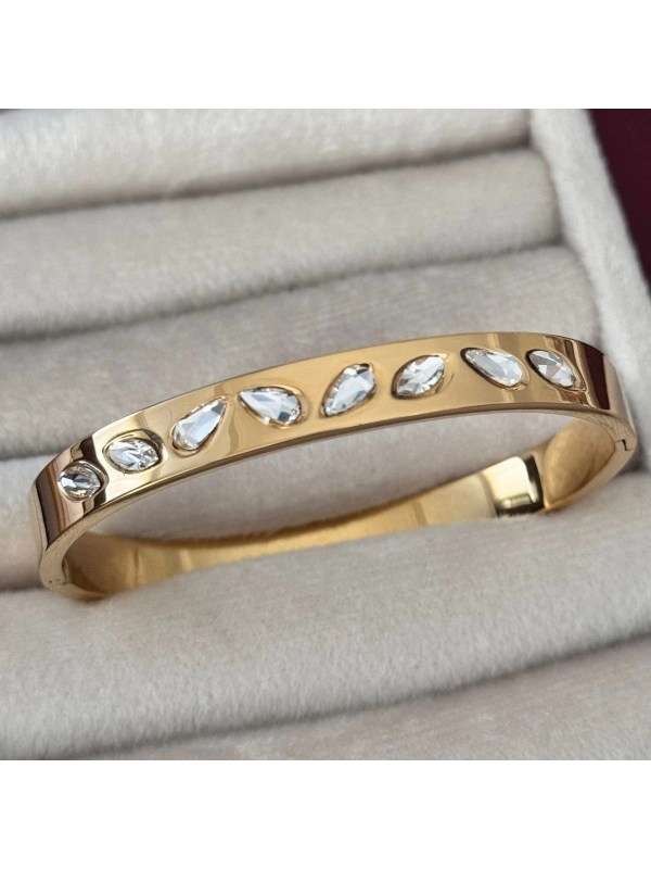 Damla Taşlı Sıralı Kelepçe Bileklik Gold