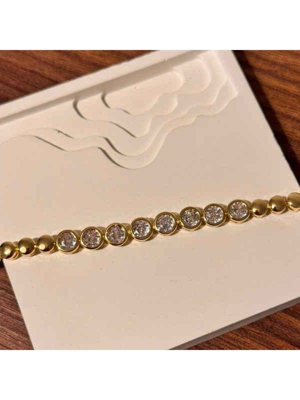 Yuvarlak Taşlı Gold Bileklik