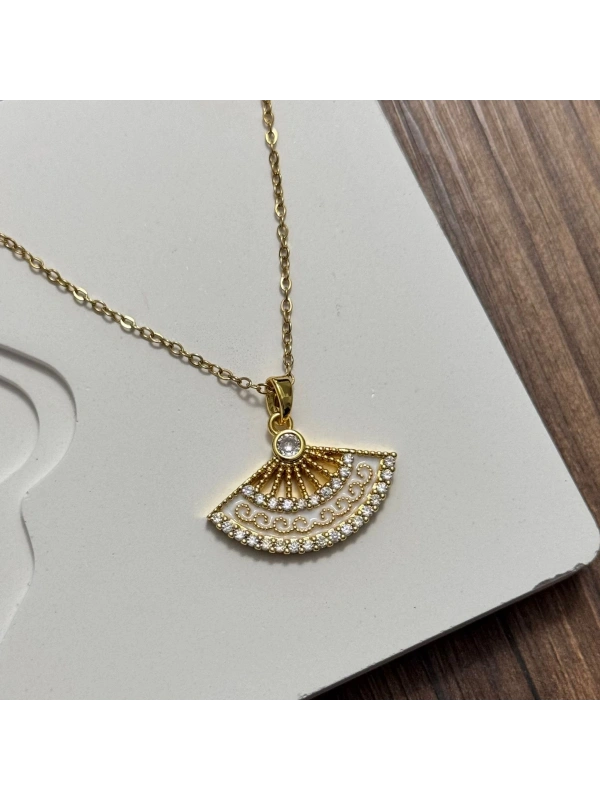 Beyaz Yelpaze Gold Kolye