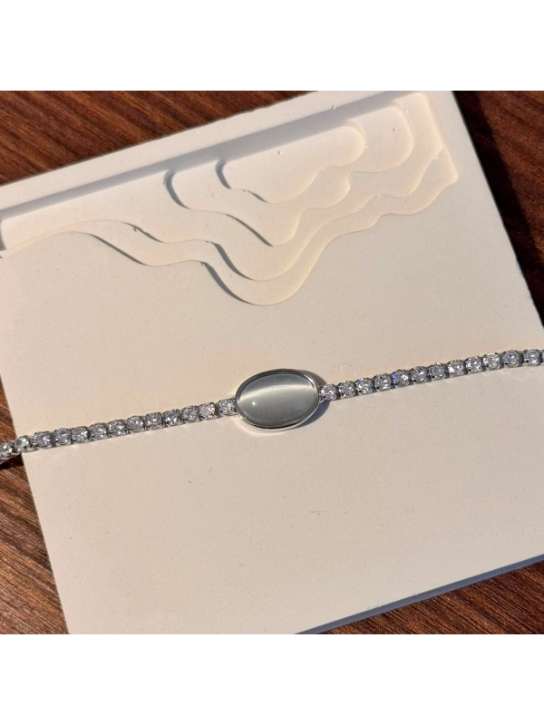 Oval Silver Taşlı Bileklik
