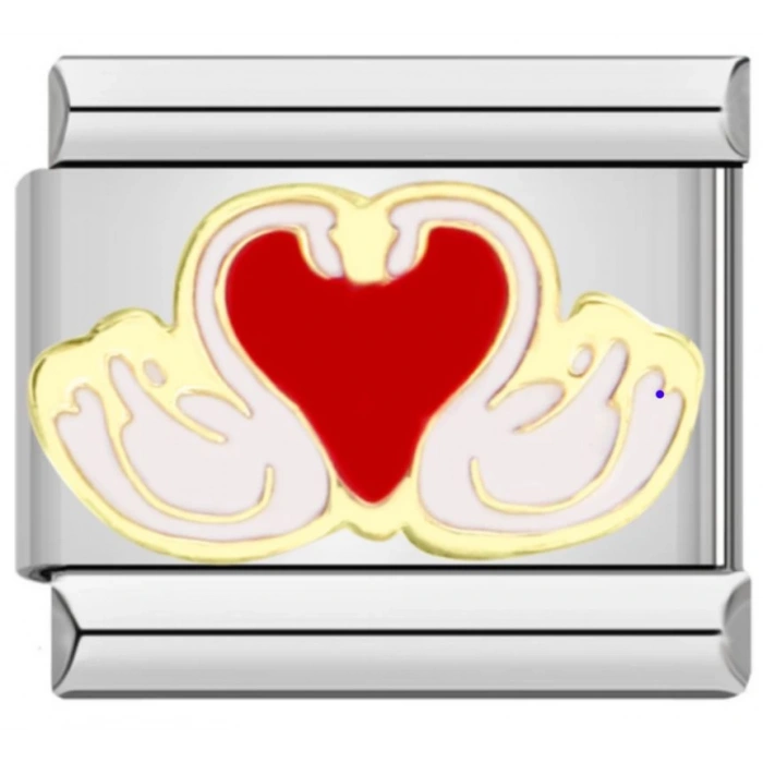 Kuğulu Kalp - 343 - İtalyan Bileklik Charmı