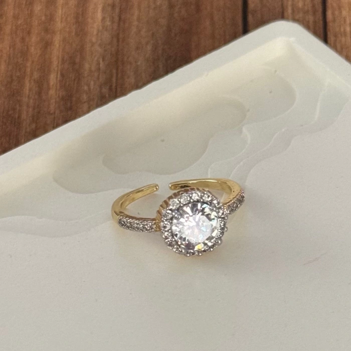 Taşlı Gold Silver Yüzük - Ayarlanabilir