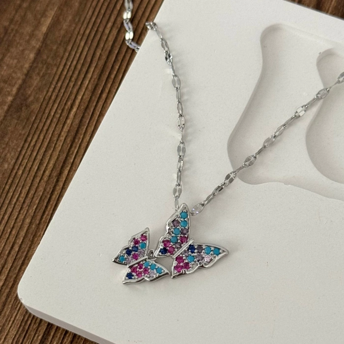 İkili Renkli Kelebek Kolye