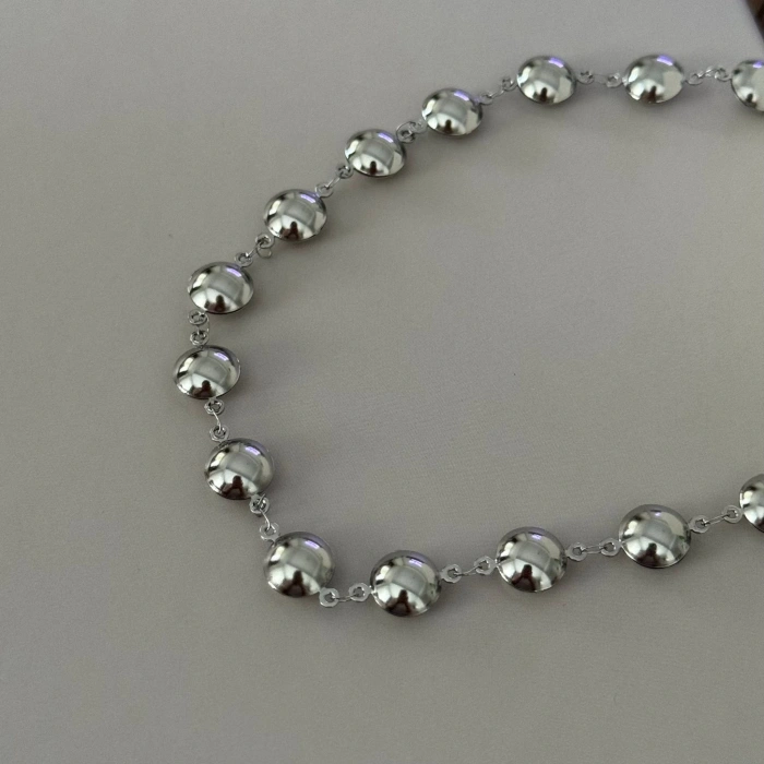 Yassı Boncuk Silver Kalın Kolye