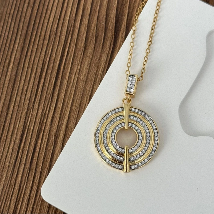 Halka Taşlı Gold Silver Kolye