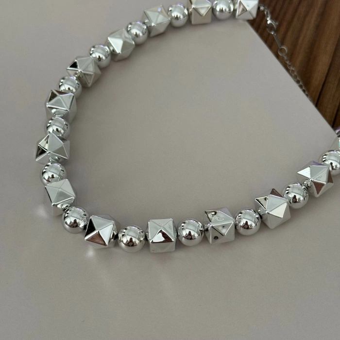 Geometrik Kalın Silver Kolye