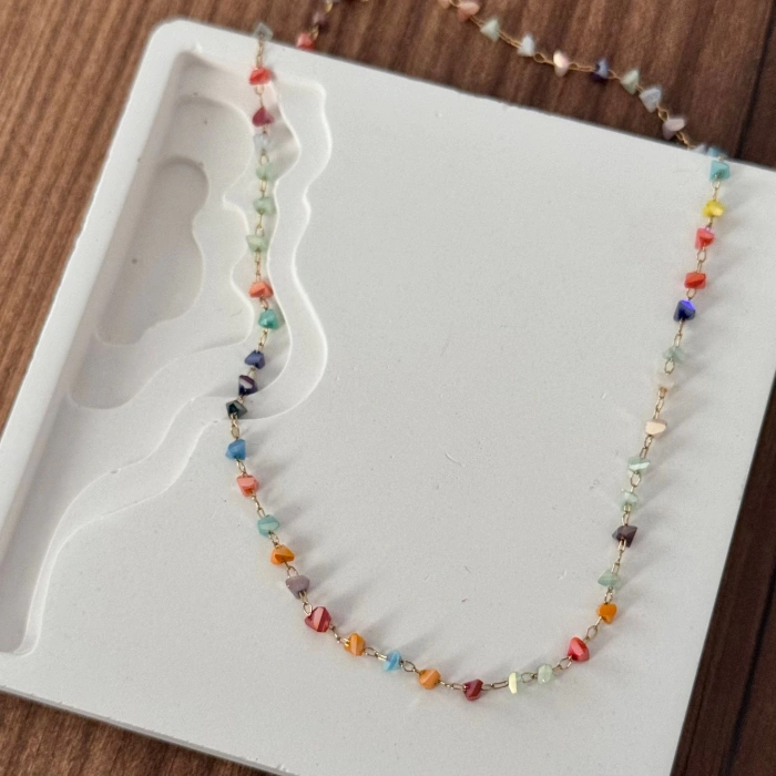 Renkli Taşlı Gold Kolye