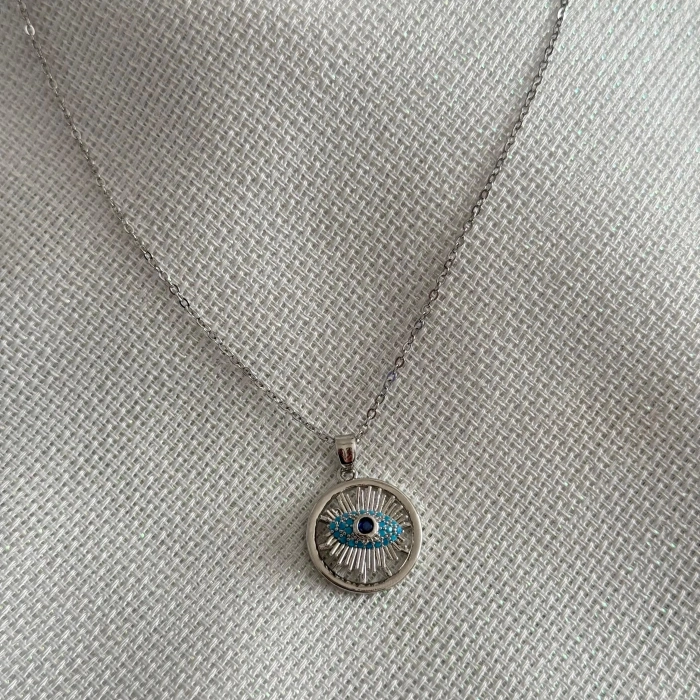 Göz Çarklı Kolye - Gri Renk